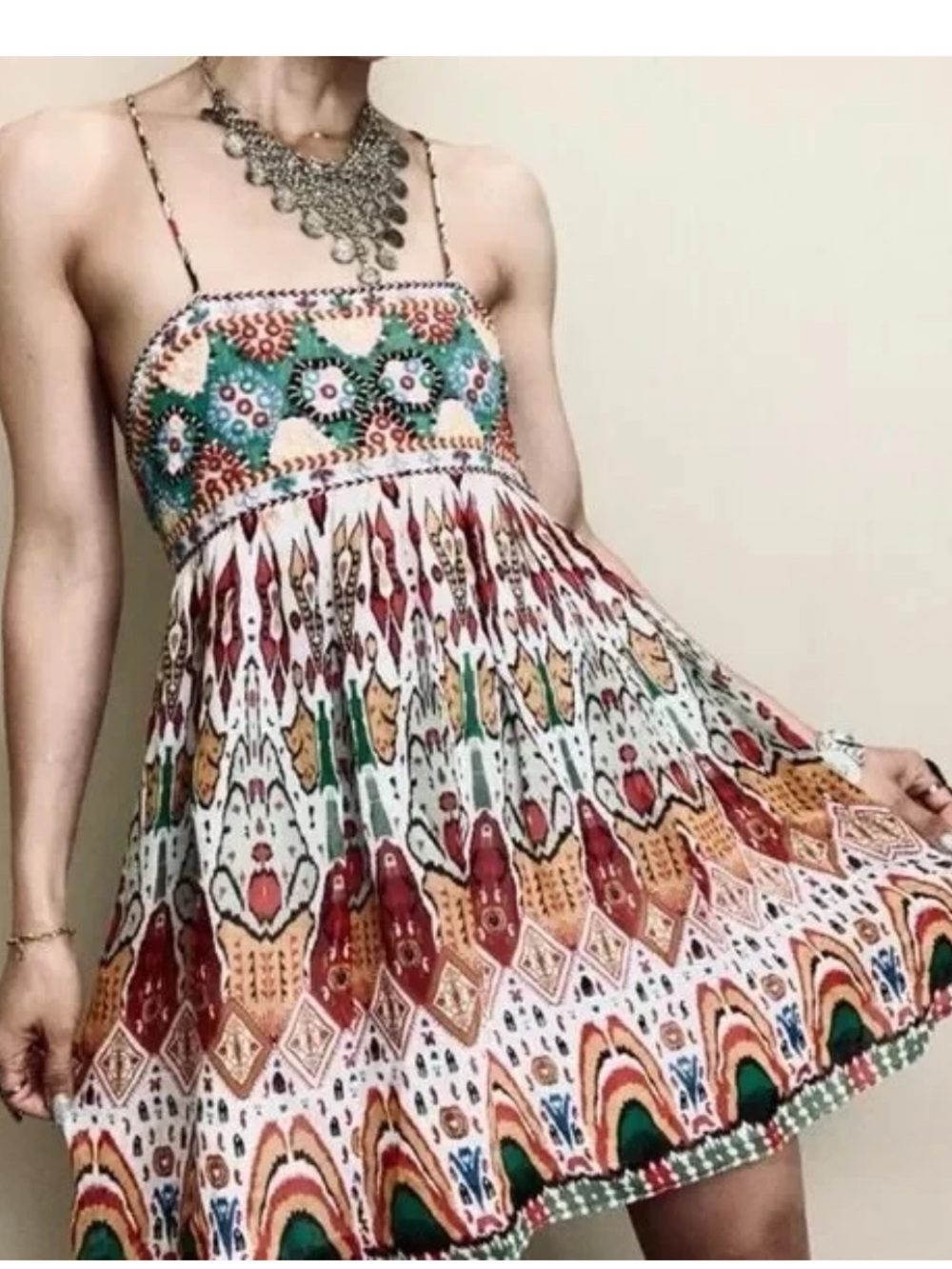 ZARA Embroidered Bohemian Colorful Mini Festival Sun Dress NWOT